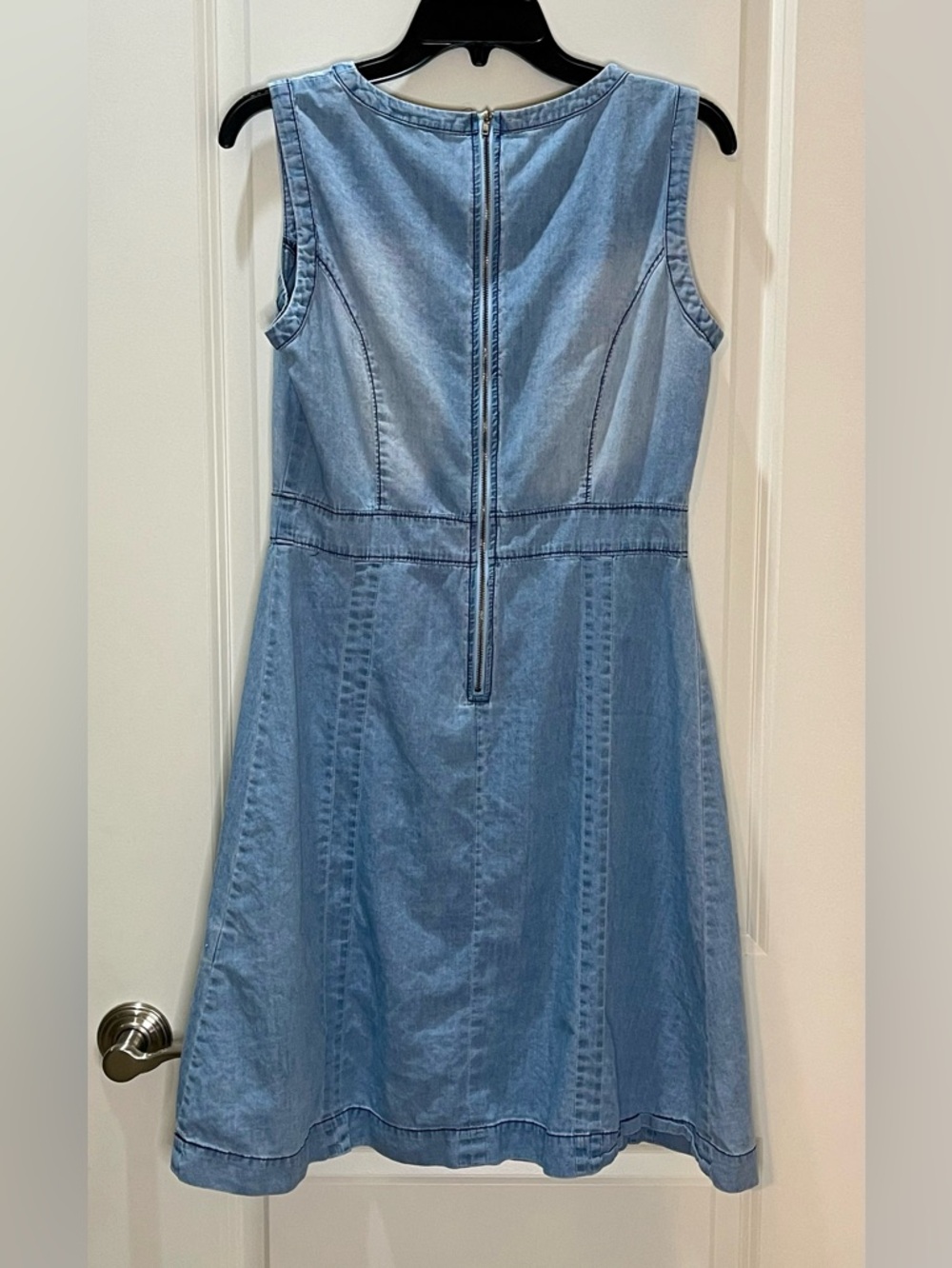 Ice Light Blue Sleeveless Chambray A-Line Mini Dress 100% Cotton Size 10 - Picture 5 of 7